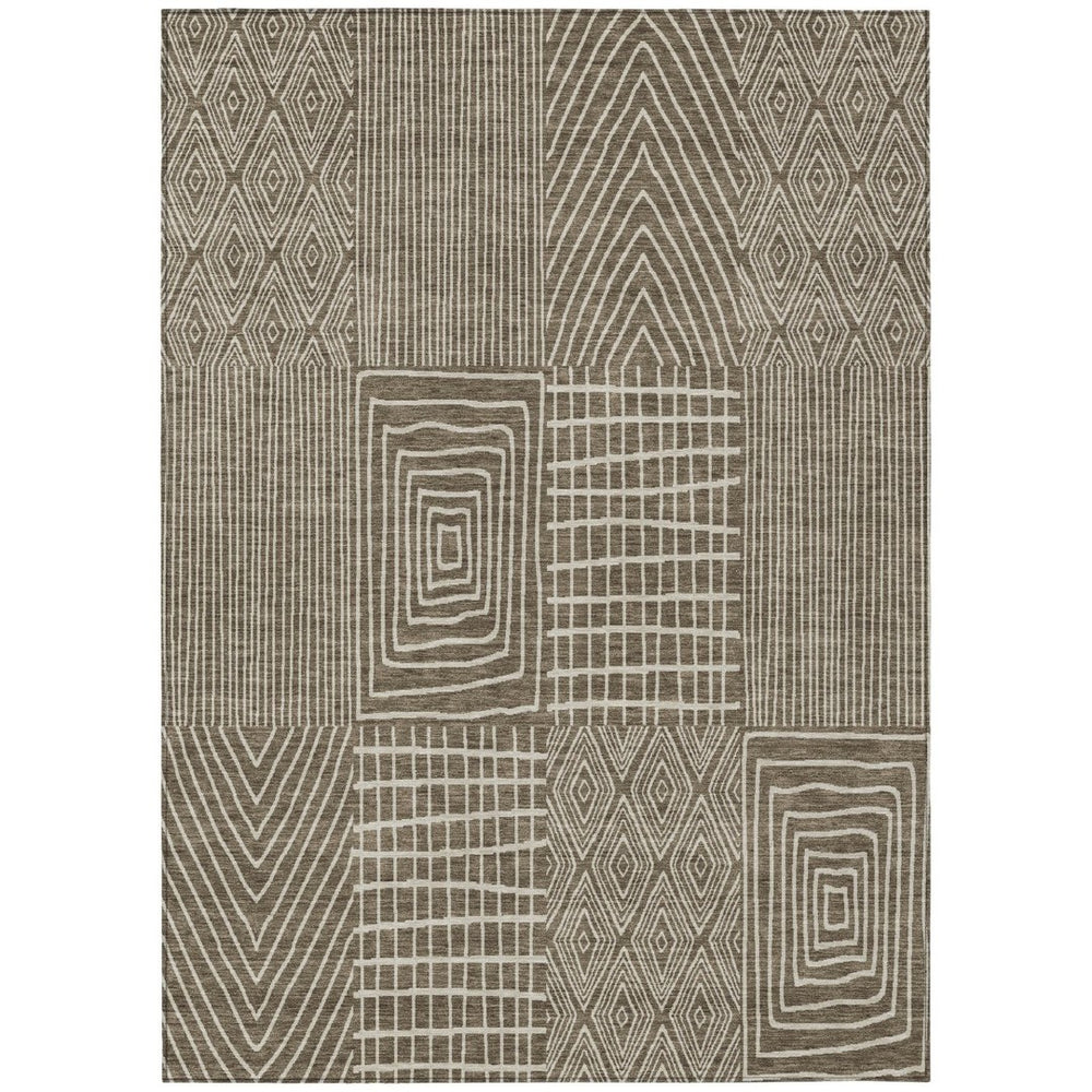 HomeRoots 9' Stylish Brown and Beige Geometric Washable Indoor-Outdoor Area Rug for Modern Spaces and Durability 596912
