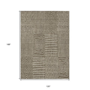 Homeroots 3' Beige And Ivory Geometric Washable Area Rug - Versatile Indoor Outdoor Design For Any Space 10' X 14' Polyester 596913