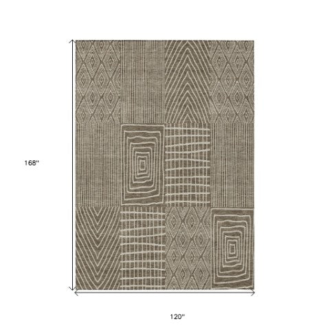 Homeroots 3' Beige And Ivory Geometric Washable Area Rug - Versatile Indoor Outdoor Design For Any Space 10' X 14' Polyester 596913