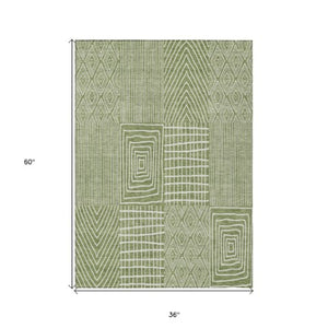 Homeroots 3' Beige And Ivory Geometric Washable Area Rug - Versatile Indoor Outdoor Design For Any Space 3' X 5' Polyester 596920