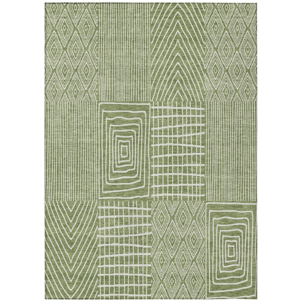 HomeRoots 9' X 12' Stylish Green and Ivory Geometric Washable Area Rug for Indoor and Outdoor Spaces 596924