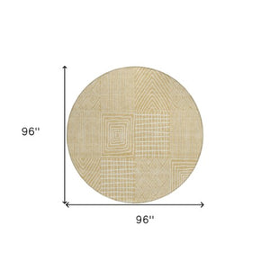 Homeroots 3' Beige And Ivory Geometric Washable Area Rug - Versatile Indoor Outdoor Design For Any Space 8' Round Polyester 596928
