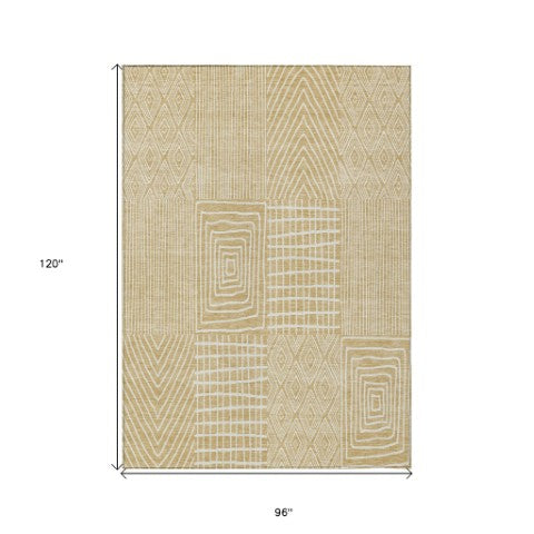 Homeroots 3' Beige And Ivory Geometric Washable Area Rug - Versatile Indoor Outdoor Design For Any Space 8' X 10' Polyester 596929