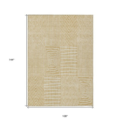 Homeroots 3' Beige And Ivory Geometric Washable Area Rug - Versatile Indoor Outdoor Design For Any Space 9' X 12' Polyester 596930