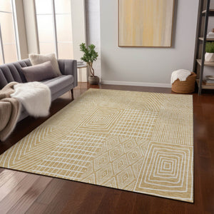 Homeroots 3' Beige And Ivory Geometric Washable Area Rug - Versatile Indoor Outdoor Design For Any Space 9' X 12' Polyester 596930