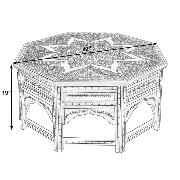 Butler Specialty Butler Mandore 42" Octagon Coffee Table With Teak Wood & Bone Inlays – Elegant, Handcrafted Charm Brown Teak Wood,Camel Bone,Inlay 5969338-butler