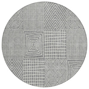 HomeRoots 5' Gray and Ivory Geometric Area Rug – Stylish, Washable, Durable for Indoor and Outdoor Spaces 8' Round 596934