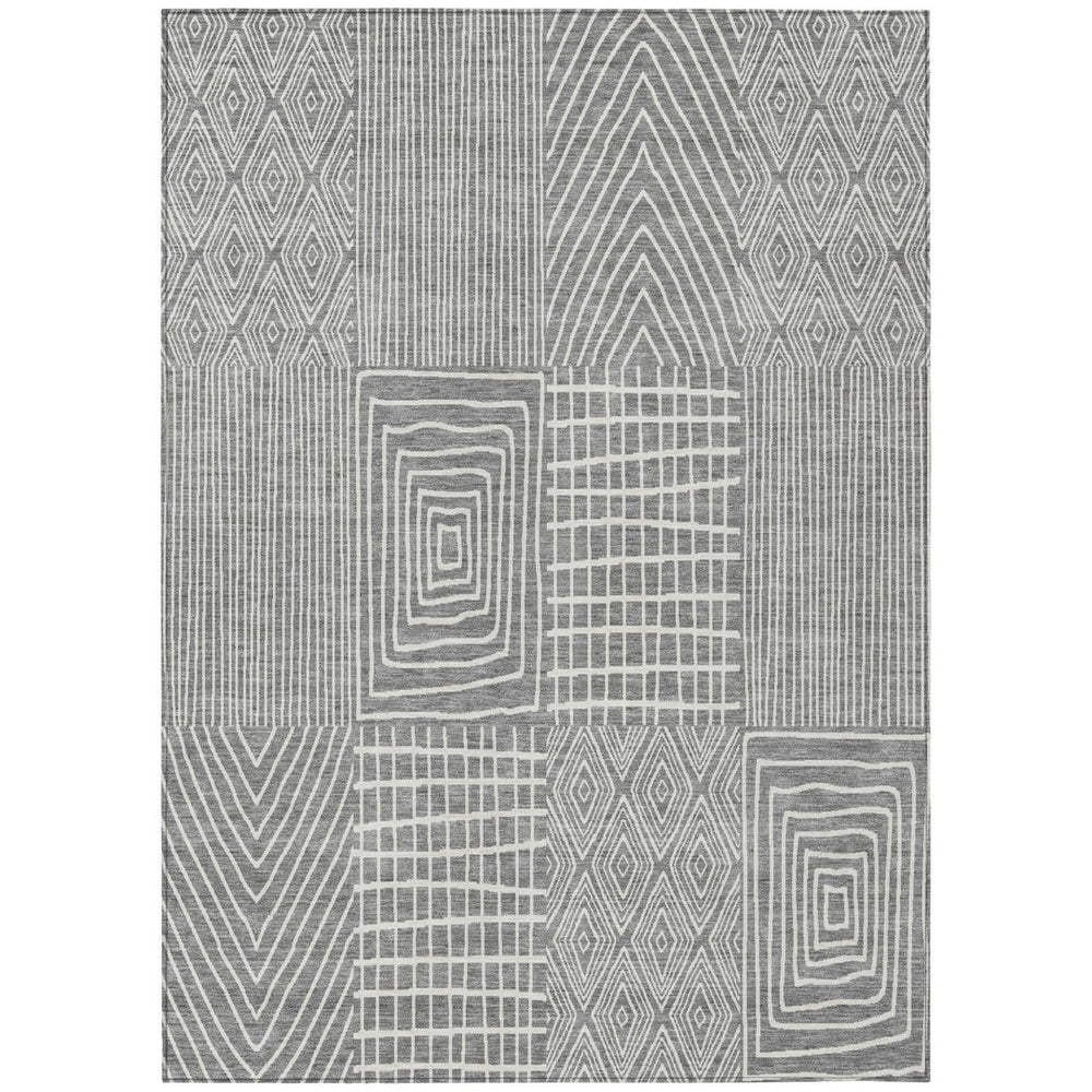 HomeRoots 9' X 12' Stylish Gray and Ivory Geometric Indoor/Outdoor Area Rug - Durable, Washable, Modern Design 596936