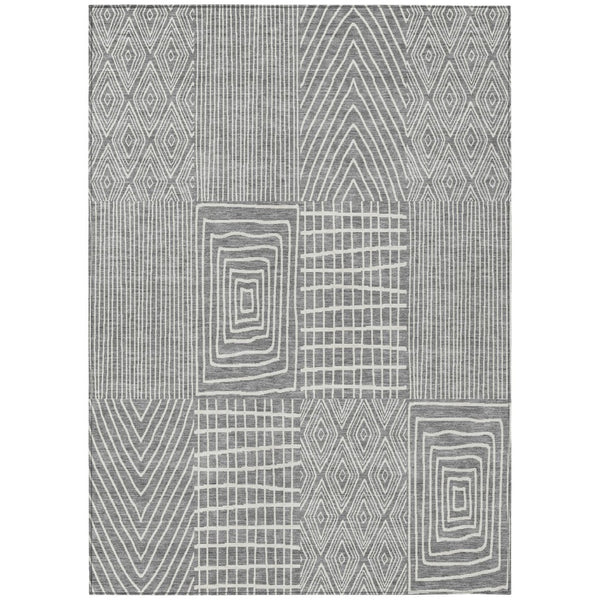 HomeRoots 9' X 12' Stylish Gray and Ivory Geometric Indoor/Outdoor Area Rug - Durable, Washable, Modern Design 596936