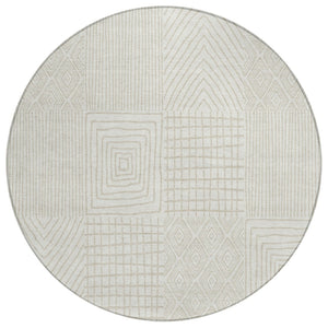 HomeRoots 5' Geometric Ivory and Beige Area Rug - Stylish, Washable, Durable for Indoor and Outdoor Use 8' Round 596940