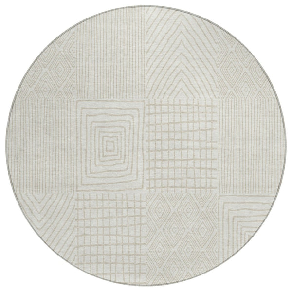 HomeRoots 5' Geometric Ivory and Beige Area Rug - Stylish, Washable, Durable for Indoor and Outdoor Use 8' Round 596940