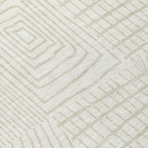 Homeroots 3' Beige And Ivory Geometric Washable Area Rug - Versatile Indoor Outdoor Design For Any Space 8' Round Polyester 596940