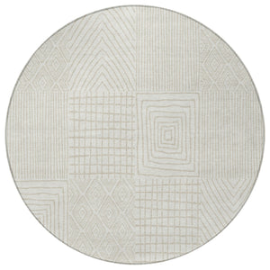 Homeroots 3' Beige And Ivory Geometric Washable Area Rug - Versatile Indoor Outdoor Design For Any Space 8' Round Polyester 596940