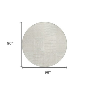 Homeroots 3' Beige And Ivory Geometric Washable Area Rug - Versatile Indoor Outdoor Design For Any Space 8' Round Polyester 596940