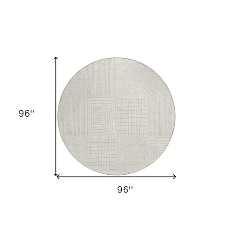 Homeroots 3' Beige And Ivory Geometric Washable Area Rug - Versatile Indoor Outdoor Design For Any Space 8' Round Polyester 596940