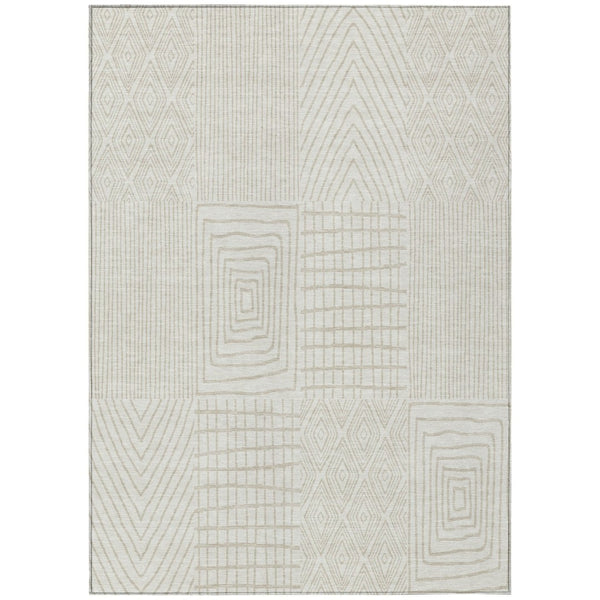 HomeRoots 5' Geometric Ivory and Beige Area Rug - Stylish, Washable, Durable for Indoor and Outdoor Use 8' X 10' 596941