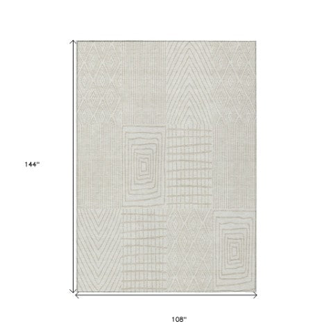 Homeroots 3' Beige And Ivory Geometric Washable Area Rug - Versatile Indoor Outdoor Design For Any Space 9' X 12' Polyester 596942
