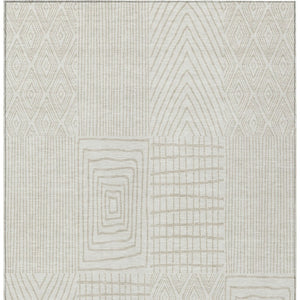 Homeroots 3' Beige And Ivory Geometric Washable Area Rug - Versatile Indoor Outdoor Design For Any Space 10' X 14' Polyester 596943