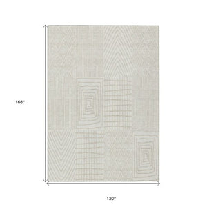 Homeroots 3' Beige And Ivory Geometric Washable Area Rug - Versatile Indoor Outdoor Design For Any Space 10' X 14' Polyester 596943