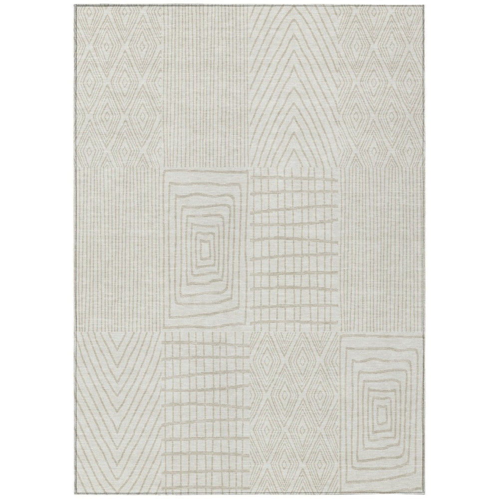 HomeRoots 5' Geometric Ivory and Beige Area Rug - Stylish, Washable, Durable for Indoor and Outdoor Use 10' X 14' 596943