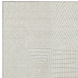 Homeroots 3' Beige And Ivory Geometric Washable Area Rug - Versatile Indoor Outdoor Design For Any Space 10' X 14' Polyester 596943