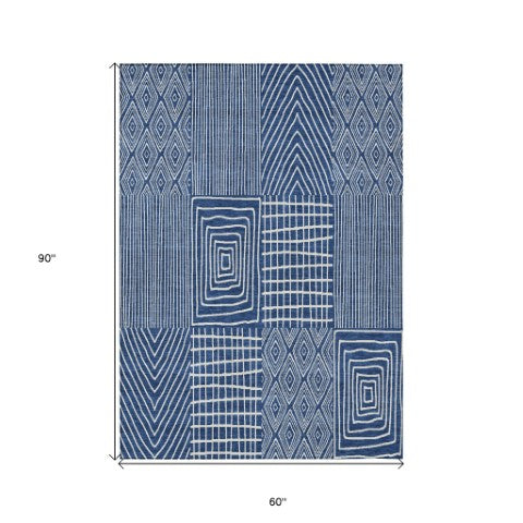 Homeroots 3' Beige And Ivory Geometric Washable Area Rug - Versatile Indoor Outdoor Design For Any Space 5' X 8' Polyester 596951