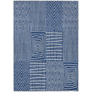 HomeRoots 5' Navy Blue and Ivory Geometric Washable Area Rug for Indoor and Outdoor Spaces - Easy Care! 8' X 10' 596953