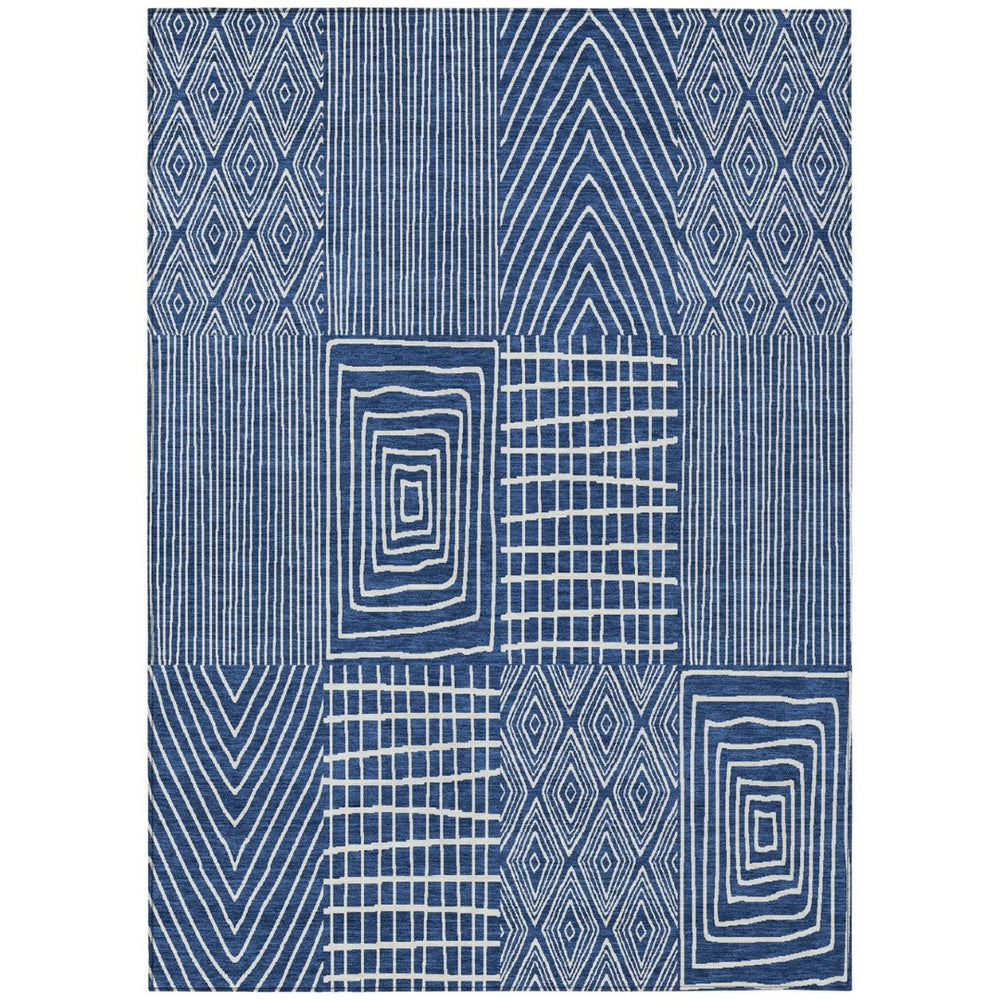 HomeRoots 9' X 12' Navy Blue Geometric Area Rug - Stylish, Washable, Indoor/Outdoor Design for Any Space 596954