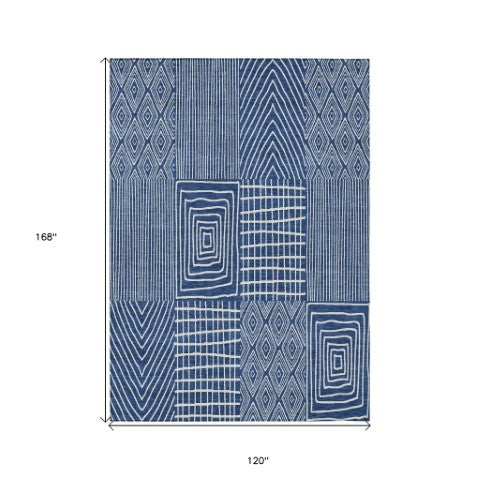 Homeroots 3' Beige And Ivory Geometric Washable Area Rug - Versatile Indoor Outdoor Design For Any Space 10' X 14' Polyester 596955