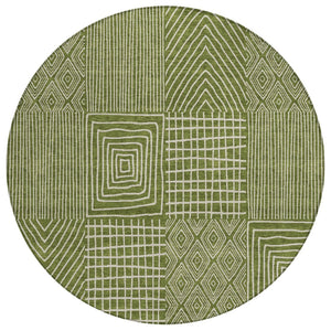 HomeRoots 5' Olive Green and Beige Geometric Area Rug - Durable, Washable, Stylish for Indoor or Outdoor Spaces 8' Round 596958