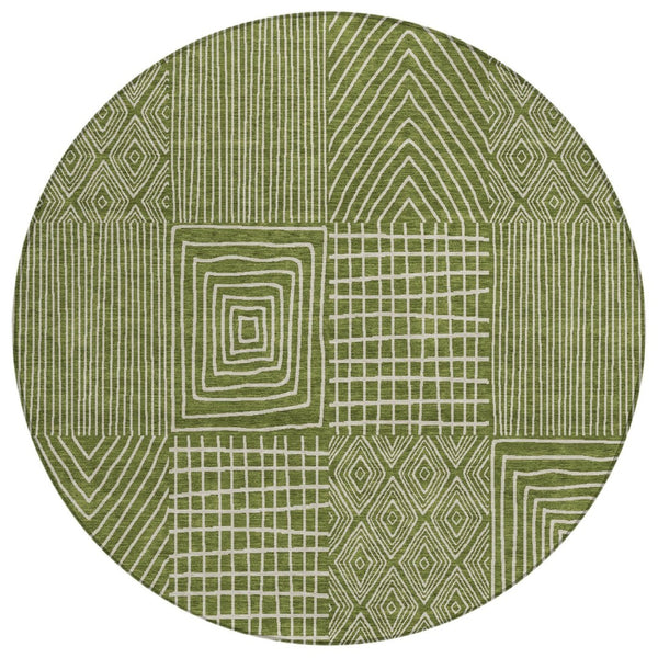 HomeRoots 5' Olive Green and Beige Geometric Area Rug - Durable, Washable, Stylish for Indoor or Outdoor Spaces 8' Round 596958