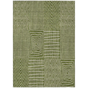 HomeRoots 5' Olive Green and Beige Geometric Area Rug - Durable, Washable, Stylish for Indoor or Outdoor Spaces 8' X 10' 596959