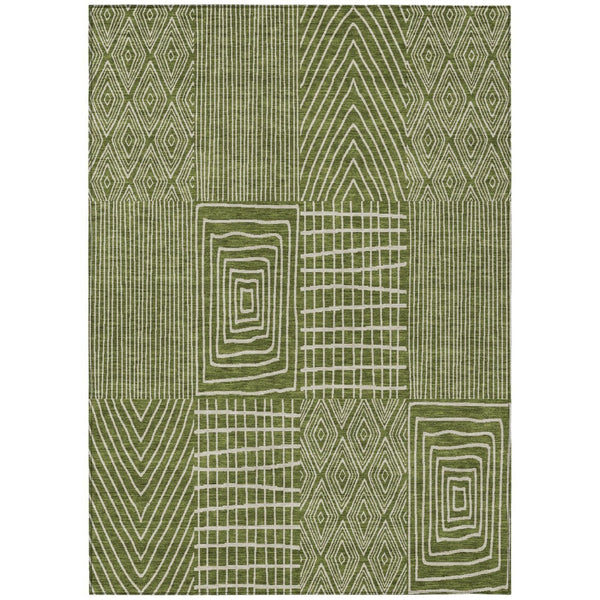 HomeRoots 5' Olive Green and Beige Geometric Area Rug - Durable, Washable, Stylish for Indoor or Outdoor Spaces 8' X 10' 596959