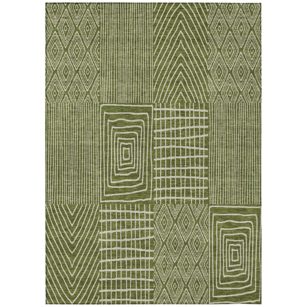HomeRoots 9' X 12' Olive Green & Beige Geometric Area Rug – Durable, Washable, Stylish for Indoor & Outdoor Use 596960