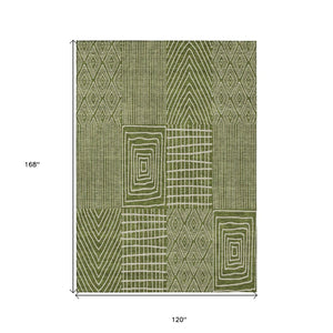 HomeRoots 5' Olive Green and Beige Geometric Area Rug - Durable, Washable, Stylish for Indoor or Outdoor Spaces 10' X 14' 596961