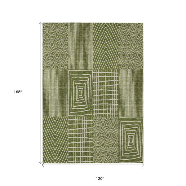 HomeRoots 5' Olive Green and Beige Geometric Area Rug - Durable, Washable, Stylish for Indoor or Outdoor Spaces 10' X 14' 596961