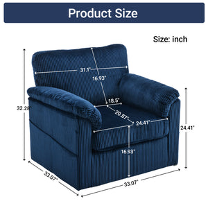 English Elm 33 Inch Oversized Swivel Corduroy Lounge Chair with Plush Chenille Cushioning and Support Springs Blue W1829P265013