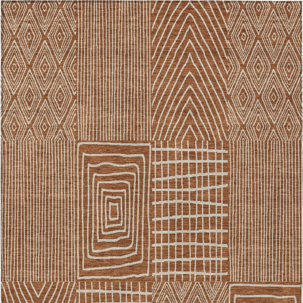 Homeroots 3' Beige And Ivory Geometric Washable Area Rug - Versatile Indoor Outdoor Design For Any Space 3' X 5' Polyester 596962