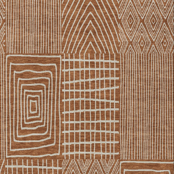 Homeroots 3' Beige And Ivory Geometric Washable Area Rug - Versatile Indoor Outdoor Design For Any Space 5' X 8' Polyester 596963