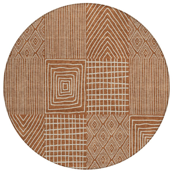 HomeRoots 5' Brown and Beige Geometric Area Rug - Stylish, Washable, Durable Design for Indoor and Outdoor Use 8' Round 596964