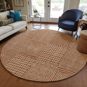 Homeroots 3' Beige And Ivory Geometric Washable Area Rug - Versatile Indoor Outdoor Design For Any Space 8' Round Polyester 596964