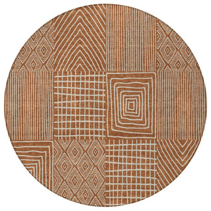 Homeroots 3' Beige And Ivory Geometric Washable Area Rug - Versatile Indoor Outdoor Design For Any Space 8' Round Polyester 596964