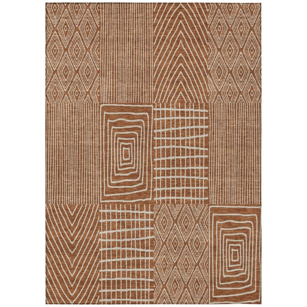 HomeRoots 9' Brown and Beige Geometric Washable Indoor-Outdoor Area Rug – Durable, Stylish, Pet-Friendly Design! 596966