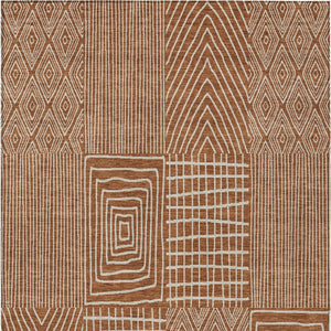 Homeroots 3' Beige And Ivory Geometric Washable Area Rug - Versatile Indoor Outdoor Design For Any Space 10' X 14' Polyester 596967