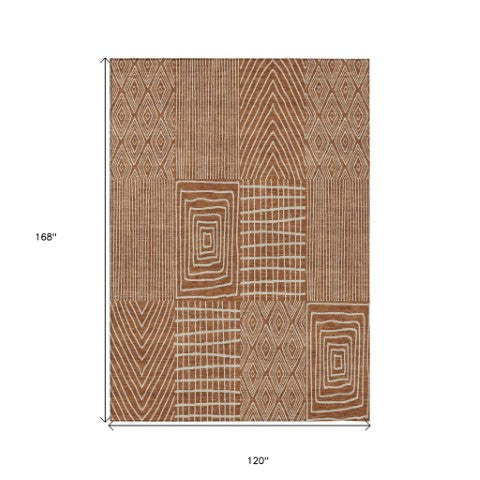 Homeroots 3' Beige And Ivory Geometric Washable Area Rug - Versatile Indoor Outdoor Design For Any Space 10' X 14' Polyester 596967