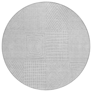 HomeRoots 5' Modern Silver and Ivory Geometric Area Rug – Versatile Washable for Indoor and Outdoor Spaces 8' Round 596970