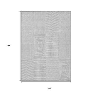 Homeroots 3' Beige And Ivory Geometric Washable Area Rug - Versatile Indoor Outdoor Design For Any Space 9' X 12' Polyester 596972