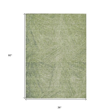Homeroots 3' Artichoke Green And Ivory Abstract Washable Area Rug – Perfect For Indoor And Outdoor Use! 3' X 5' Polyester 596980