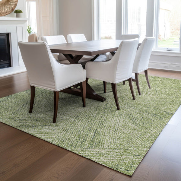 Homeroots 3' Artichoke Green And Ivory Abstract Washable Area Rug – Perfect For Indoor And Outdoor Use! 5' X 8' Polyester 596981