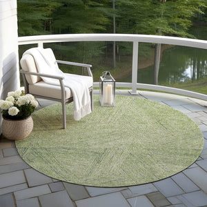 Homeroots 3' Artichoke Green And Ivory Abstract Washable Area Rug – Perfect For Indoor And Outdoor Use! 8' Round Polyester 596982
